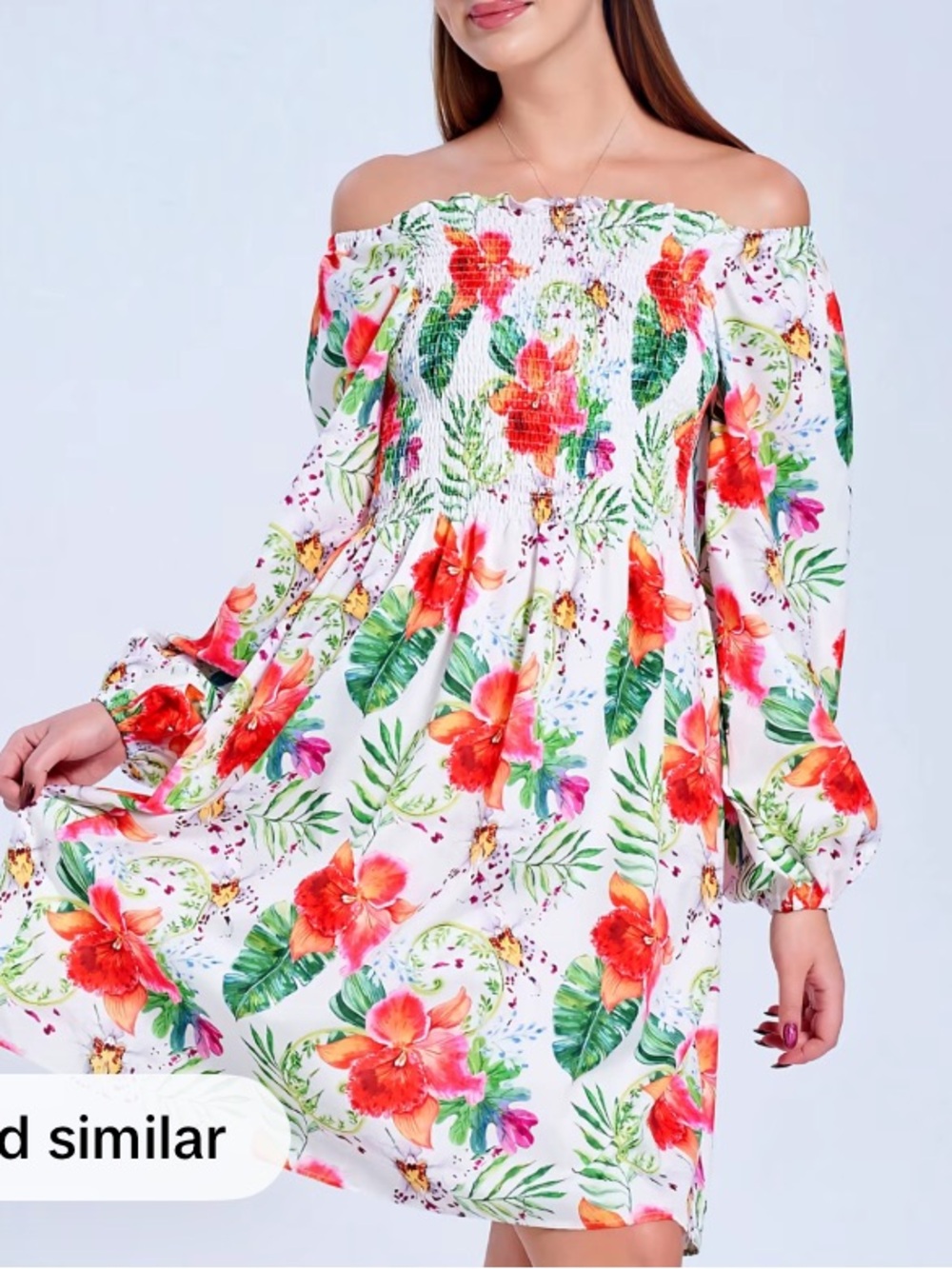 Off-the-Shoulder White Floral Midi Dress